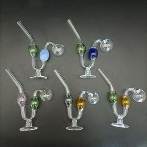 5 Colors Glass Oil Burner Pipe With Stand Tobacco Dry Herb Burning Tube Smoking Water Hand Nail Pipes