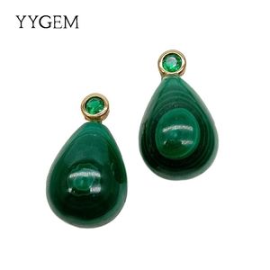 Yygem Natural Green Malachite Teardrop Cubic Cyrkonia Pave Stadniny Kolczyki Klasyczny styl dla kobiet