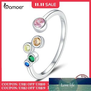 bamoer Anello con sigillo in argento sterling 925 Bolle colorate Anelli per dito aperti per le donne Gioielli in stile coreano di dimensioni libere BSR149 Design esperto di prezzi di fabbrica Qualità Ultime