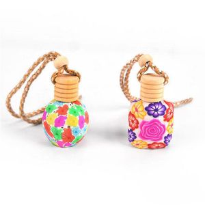 Floral Art Printed Hanging Car Air Freshener Perfume Diffuser Fragrance Bottle Random Color Empty Glass Perfume Bottle