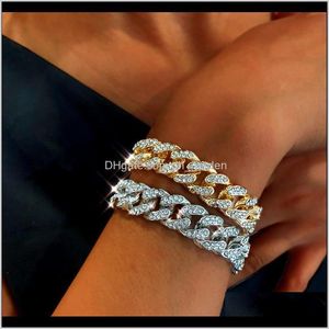 Link, Bracelets Drop Delivery 2021 Fashion Luxury 12Mm Iced Out Cuban Link Chain For Women Men Gold Sier Color Bling Rhinestone Bracelet Jewe