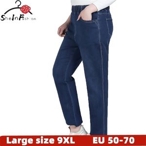 Plus Size 9XL 8XL Damskie dżinsy Elastyczne Wysokie Talia Dorywczo Spodnie Kobiet Slim Ołówek Dżinsowy Spodnie Pantalones de Mujer 210809