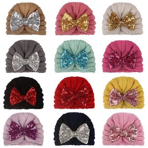 2021 Autunno Inverno Del Bambino Delle Ragazze Cappello Lavorato A Maglia Paillettes Bowknot Bambino Copricapi Del Bambino Bambini Caldi Berretti Turbante Cappelli Bambini Cappelli 12 Colori