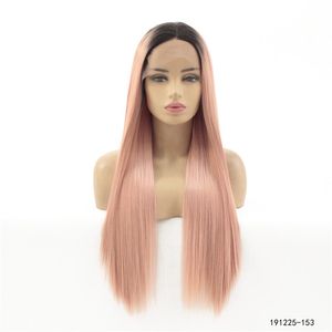 シルキーストレート合成レースフロントウィッグ12~26インチピンクオムレカラーPerruques de Cheveux Hampains Wig 191225-1532