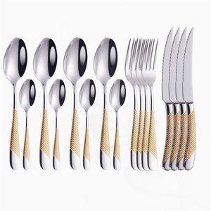 Guld bestick set 16 bit guld bestick sked porslin gafflar knivar skedar rostfritt stål dinnerware set silverware kök 211112