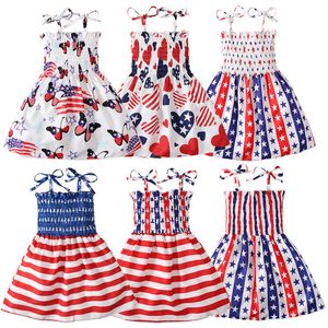 Kinderkleidung Mädchen Sterne Streifendruck Hosenträgerkleid Kinder Sling Amerikanische Flagge Druck Kleider Mode Sommer Baby Kleidung Z4993