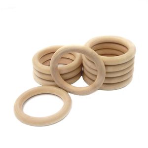 68mm (2.68INCH) Natur Trä Ring Teether Montessori Baby Toy Organic Infant Tanding Toy Tillbehör Halsband DIY Baby Teether