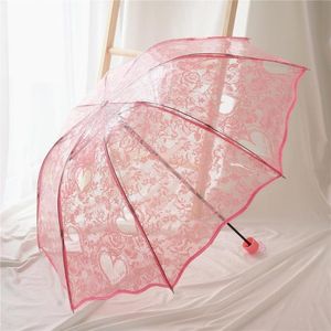アンブレラ透明の結婚式の傘のロマンチックな強力なスタンドマニュアル3倍のオムベルルマリアージュ