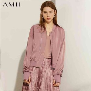 Minimalism Autumn Fashion Satin Women Jacket Causal Solid Full Sleeve Zipper Female Tops 12070069 210527