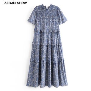 Primavera Bohemia Orelhas De Madeira Emenda Ruffles Vestido Hippie Mulheres Ruched Laço Curva Back Midi Vestidos Feriado Outono 210429