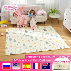 Infant Shining 200cm*180cm*1cm Baby Play Mat Folding XPE Crawling Pad Home Outdoor Folding Waterproof Puzzle Game 1.5cm Playmat 210724