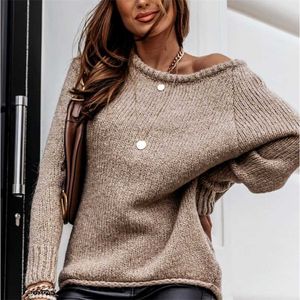 Плюс размер осень зима с длинным рукавом женщин свитера пуловеры свободно негабаритные сексуальные O-шеи вязаный теплый свитер женщина джемпер 2111218
