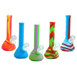 7.5「」ブレーカシリコーンbongs DABリグドライハーブのためのパイプ固体/ミックスカラー使用喫煙水パイプ峰