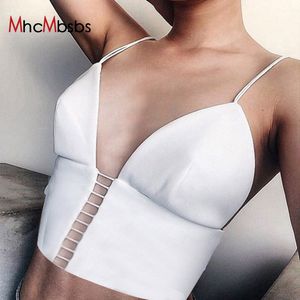 Kadın Seksi Spagetti Kayışı Tüp Tank Top Derin V Backless Sarılmış Kırpma Üstleri Çerçevesiz Yelek Streetwear Temel Camiş Iç Çamaşırı 210517