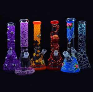 Glow In The Dark Beaker Bong 11 pollici 5mm Tubi di fumo Design Pipa ad acqua in vetro Pittura a mano fredda Dab Rig Oil Rig