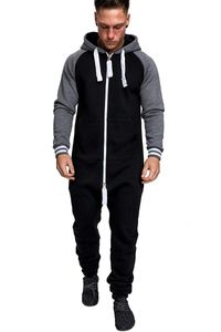 Wholesale overalls with hoodie for sale - Group buy Men s Hoodies Sweatshirts Autumn Winter Overalls For Men Splicing Jumpsuit Long Sleeve Mens Jumpsuits One piece Garment Pajamas Streetwear