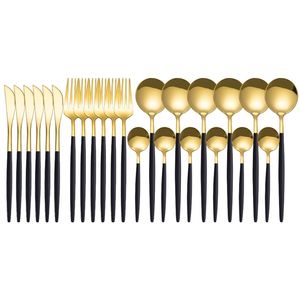 24pcs Gold Tableware Cutlery Dinner Set Steak Knife Fork and Spoon Cutlery Tableware Covered Golden Stainless Steel Vaisselle 211012