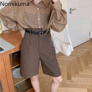 Nomikuma chic kostym byxor kvinnor solid färg casual vintage halv längd byxor kvinnlig koreansk stil lösa pantaloner 210514