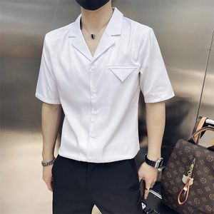 Fashion Summer Solid Short Sleeve Tuxedo T shirts Män Kläder Enkelt All Match Slim Fit Casual Chemise Homme Streetwear XL