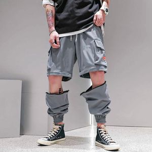 Nova calça de carga destacável masculina moda leve torres de tornozelo calças de verão calças de verão fina coreana solta casual shorts homens 4xl y0927