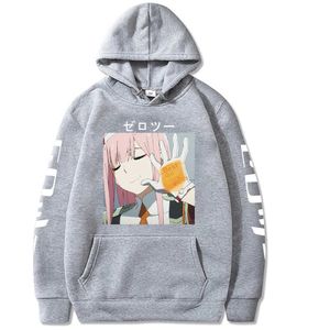 Anime älskling i franxx män kvinnor unisex hoodies sweatshirts noll två hoodie kläder toppar y0803