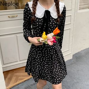 Neploe Spring Vestidos Mujerフローラル長袖ミニドレス女性日本のピーターパンカラースリムスウィートAラインビンテージドレス210422