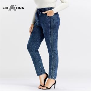 Lih Hua Kvinnors Plus Storlek Casual Jeans High Flexibility 210715