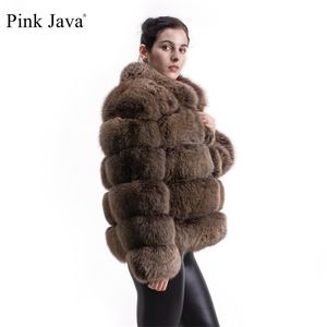 ピンクジャワ8139到着女性冬の厚い毛皮コート本物の毛皮のジャケットの高品質コートスタンド襟服の贅沢211019