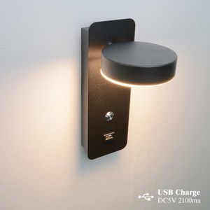 Inomhus vägglampor DC5V USB Charge 9W med switch LED Vägglampa Modern vägglampa Trappa Studie Livingroom Sconce 210724