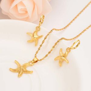 Collana con ciondolo stella marina in oro massiccio 18 carati, orecchini pentagono, gioielli per donne, festa giovane Papua Guinea