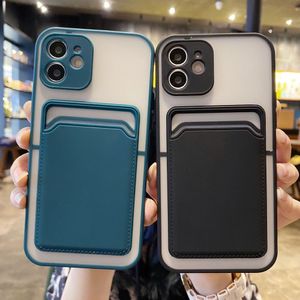 iPhone 14 13 11 12 PRO MAX MINI COVER XR XS 7 8 PLUS SE 2レンズ保護バッグの基礎のための皮膚感じのカード財布電話ケース