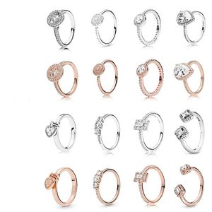 Cluster Rings High-quality 925 Silver Rose Gold Love Knot Charm, Fairy-tale Light, Heart-shaped Padlock Ring, Original Jewelry For Ladies