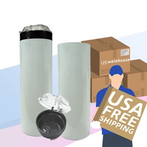 US Warehouse Sublimacja przekąski kubki 20 uncji prosty kubek podróżny z pokrywką i słomkami ze stali nierdzewnej Slim Izolowany Tubbler USA Warehouse