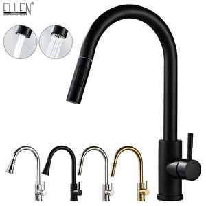 Chrome / Black / Golden Pull Out Kök Kranar Kallvatten Ström Sprayer Spout Pull Down Tap Mixer Crane för Kitchen EL5407 211108