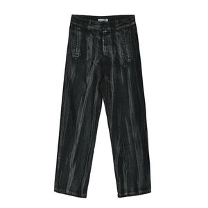 Kobiety Dżinsy Spodnie Denim Black Hip Pop Wide Nat Loose Streetwear P0012 210514