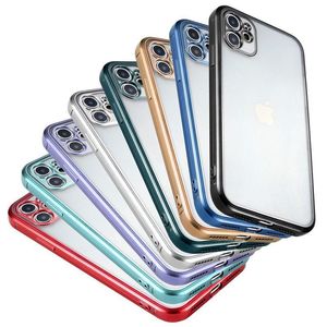 Custodie per telefoni trasparenti con bordo dritto o IPhone 13 12 Pro XS Max XR 7 8 Plus Custodia protettiva morbida in TPU galvanico all-inclusive con paraurti per obiettivo