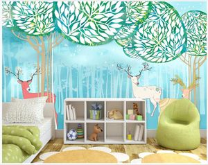 Photo personalizzato Sfondi per pareti 3D murale wallpaper moderno nordico disegnato a mano foresta orso cervo carino cartone animato camera per bambini sfondo carte da parete decorazione della casa