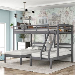 US Stock Quarto Mobiliário completo sobre cama de beliche gêmea beliches triplos cinza307b