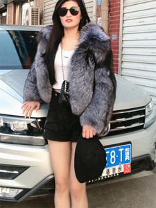 Women's Fur & Faux Blue Coat Natural Women Real Short Female Silver Jacket Winter With 2021