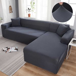Gray Color Sofa Cover Stretch Elastic S do salonu Copridivano Couch S Segmentowy narożnik L-Kształt 210723