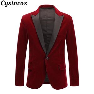 Men's Suits & Blazers CYSINCOS Mens Classic Velvet Stylish Burgundy Royal Blue Black Fashion Wedding Groom Slim Fit Tuxedo Prom Costume