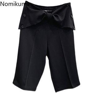 Nomikuma 여름 새로운 여성 반 바지 이동식 Bowknot 높은 허리 바지 인과 흑인 스트레이트 바지 Capris Femme 6G704 210427