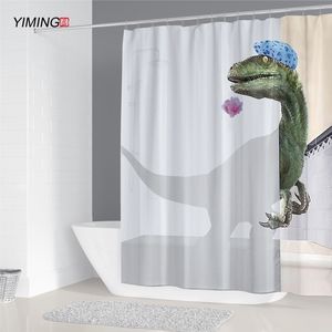 YIMING customizable Dinosaur bath printing shower curtain mildew washable bathroom decorative curtains with hook shower curtain 210609