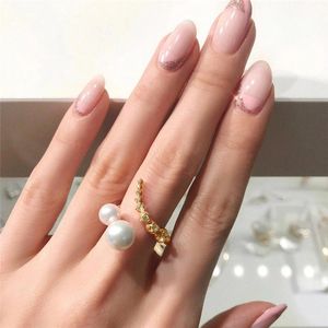 Wedding Rings Elegant Gold Color Pearl Open Ring For Women Girl Zircon Geometric Spiral Joint Finger Trendy Statement Jewelry