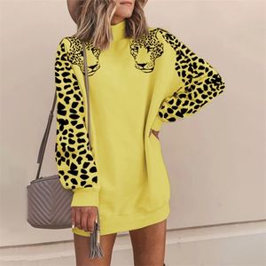 Leopard Print Женская длинная рукава лоскутная толстовка пуловер весна осенью стрит увлечения женской осенью 210816