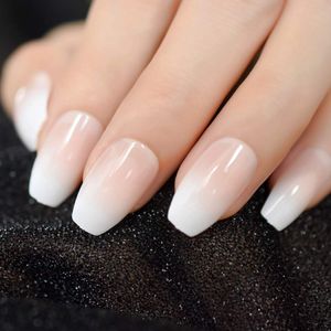 Rosa Nude Branco Ombre Unhas Francês Bailarina Caixão Gradiente Natural Manicure Press em Pontas De Prego Falso Diário Dedo Dedos Dedo