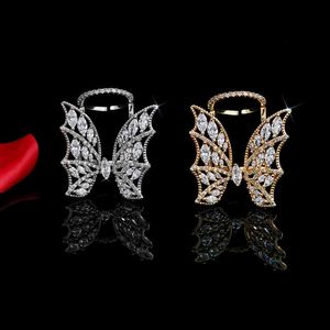 Net Red Same Korean Ring Female White Gold Butterfly Opening Mossan Diamond Adjustable with Micro Set Zircon