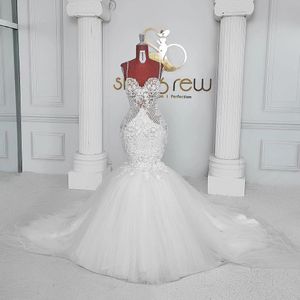 Lüks Kristal Denizkızı Gelinlik Spagetti Sapanlar Payetler Yaz Sweep Tren Seksi Backless Gelin Elbiseleri Custom Made Vestidos De Novia