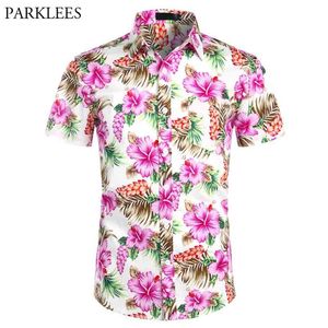 Hawaiian Camisas Mens Tropical Rosa Praia Floral Verão Manga Curta Vestuário Casual Havaí Homens EUA Tamanho XXL 210721