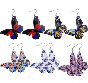Bohemia Design Butterfly Printed PU Leather Dangle Earring for Women Girl Fashion Waterdrop Double Side Drop Earrings Party Jewelry Gift